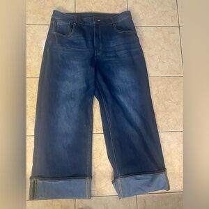 HALARA Jeans Women's XL Dark Wash Wide Leg High Rise Cuffed Stretch Denim